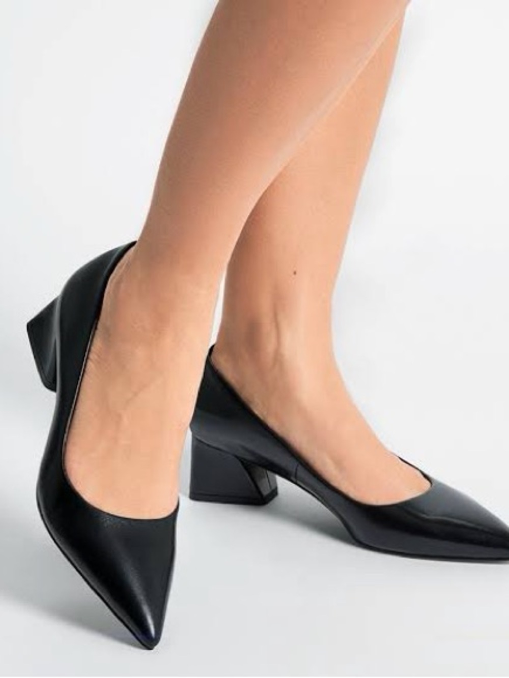 Franco Sarto L-Racer Pump Black Leather Size 9W Wide Block Heel NIB